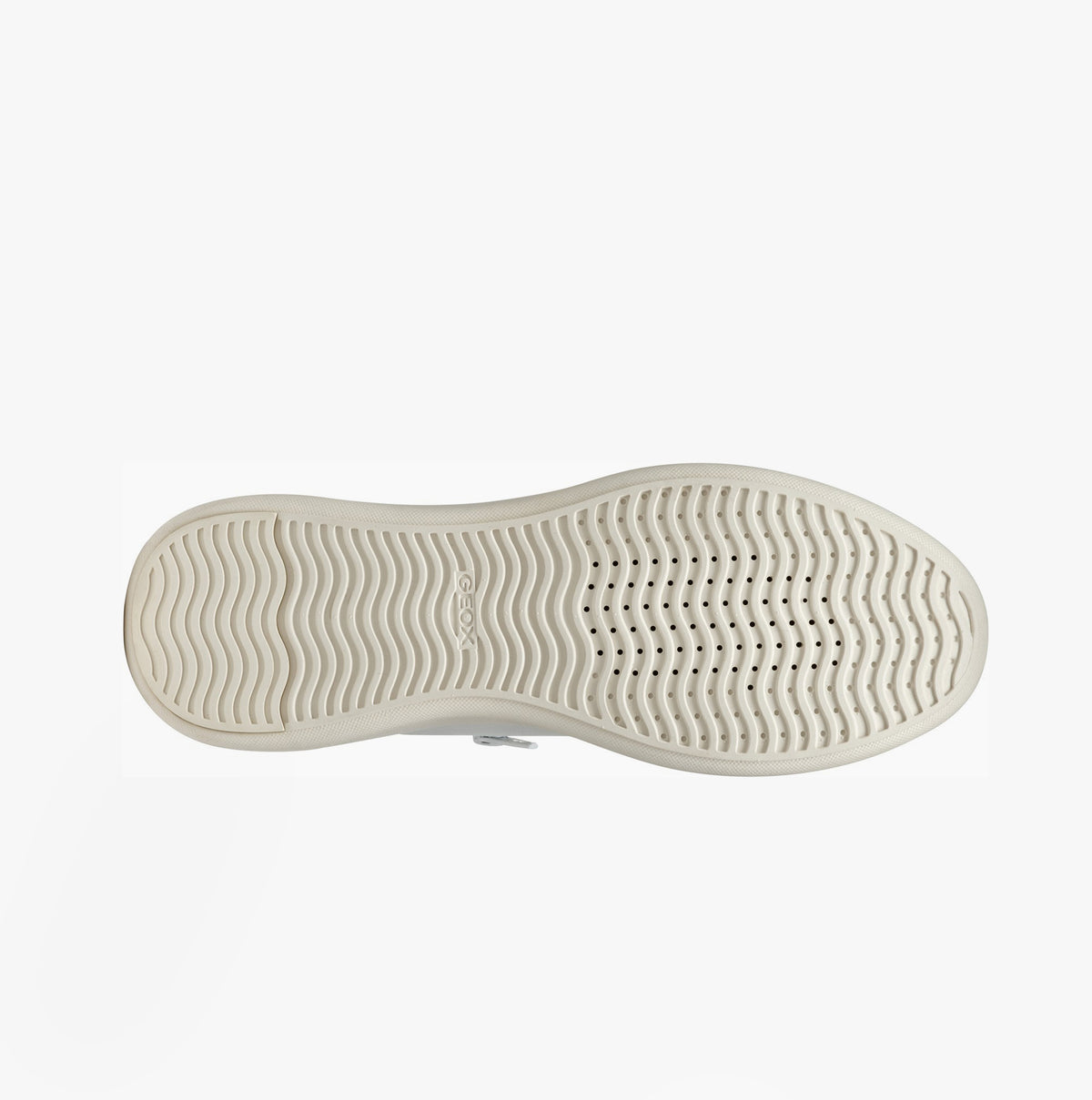 GEOX D SUNNETTY Womens Trainers White/Silver bottom view showcasing rubber sole texture and breathability features.