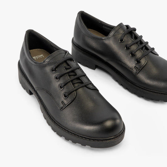 GEOX CASEY G C Girls Leather Lace Up School Shoes Black