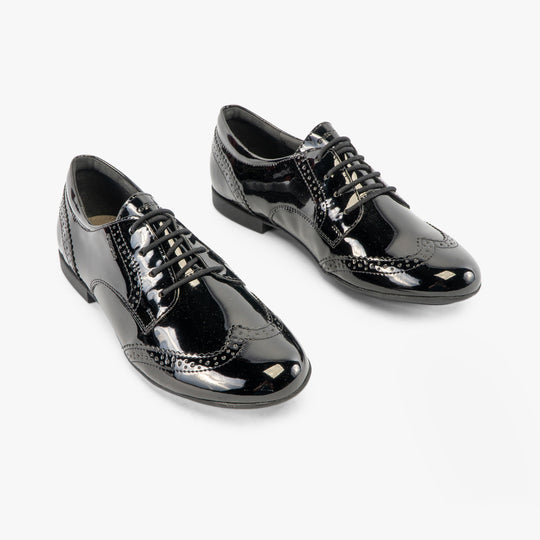 GEOX PLIE B Girls Lace Up School Shoes Patent Black