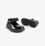 GEOX J CASEY GIRL Girls Black side view and sole detail of patent leather school shoes with bow.