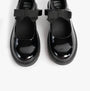 GEOX J CASEY GIRL Girls Black front view patent leather school shoes with bow detail.