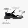 GEOX J CASEY GIRL Girls Black shoe side view showcasing patent leather design and touch-fastening with bow.