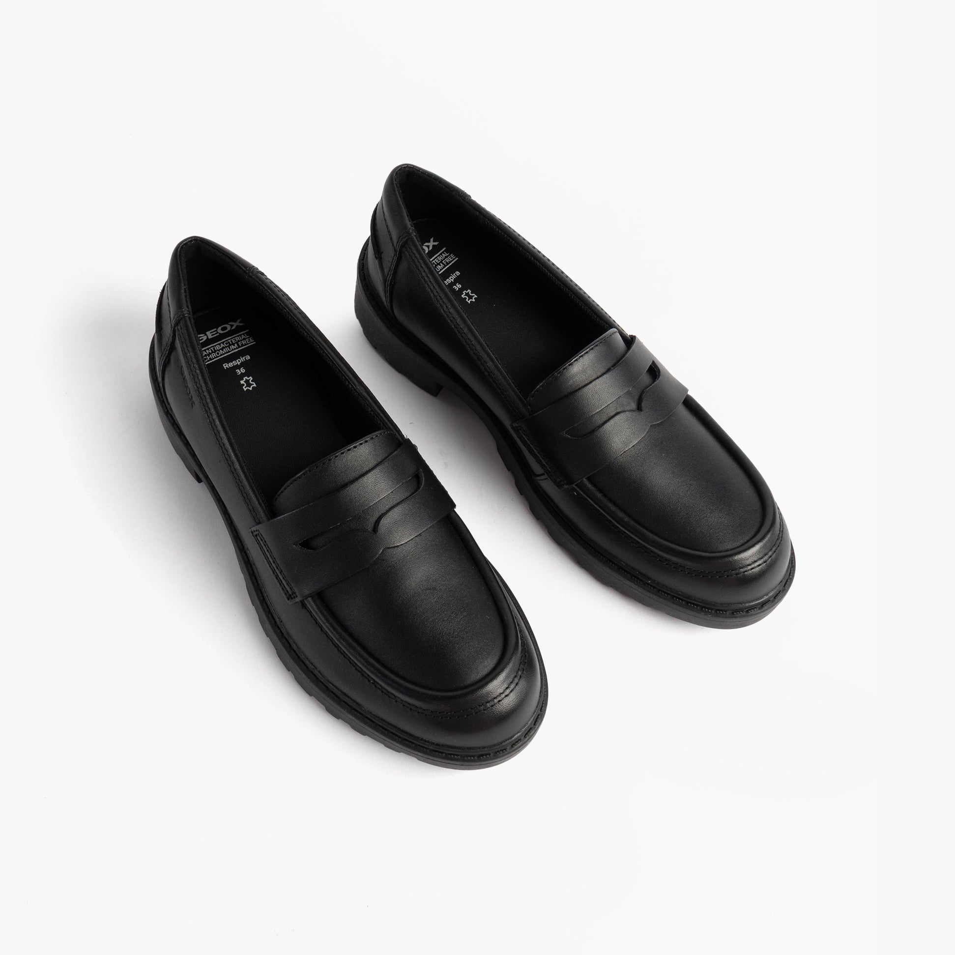 GEOX J CASEY GIRL Girls Black slip-on shoes top view, comfortable and breathable school shoes for girls.