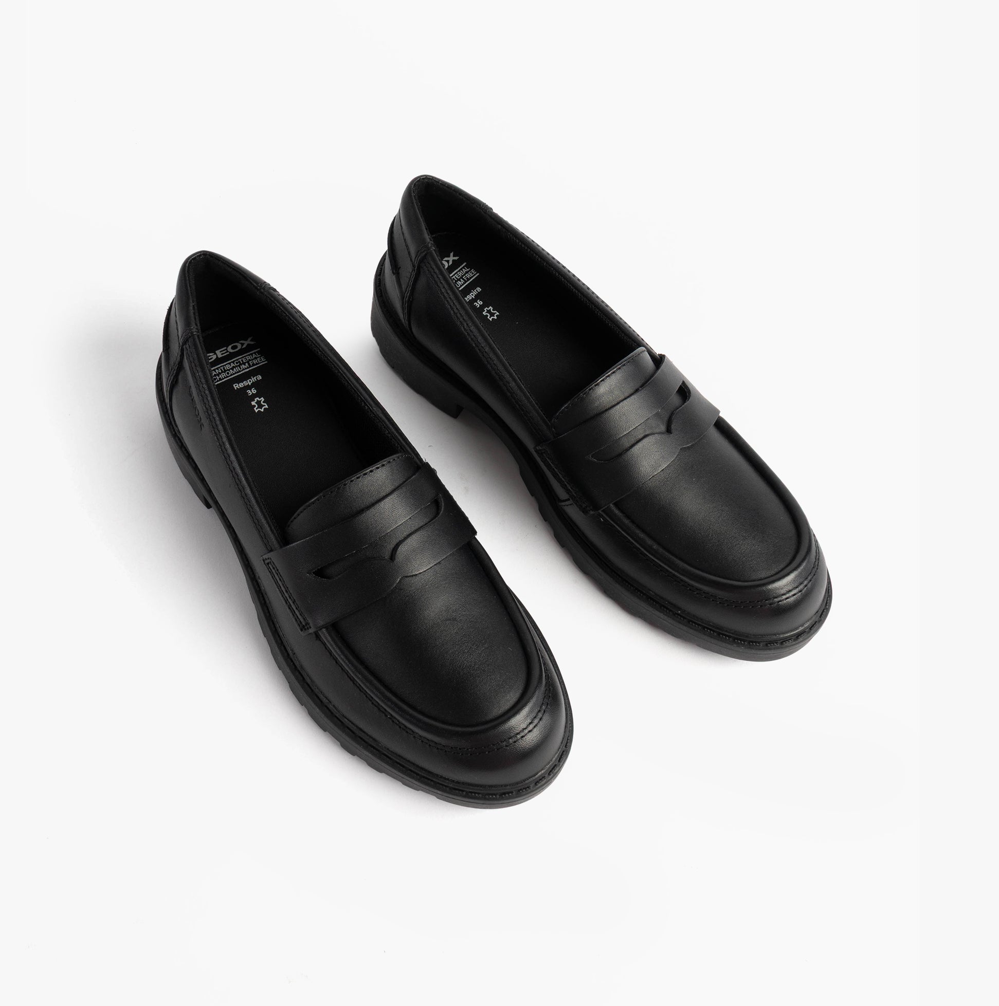 GEOX J CASEY GIRL Girls Black slip-on shoes top view, comfortable and breathable school shoes for girls.