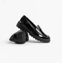 GEOX J CASEY GIRL Girls Black side view of stylish black school shoes with a glossy finish.