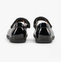 GEOX J NAIMARA Girls Shoes Black rear view showcasing shiny leather finish and touch fasten strap.