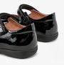 GEOX J NAIMARA Girls Shoes Black back view showcasing the shiny patent leather finish and touch fastening detail.