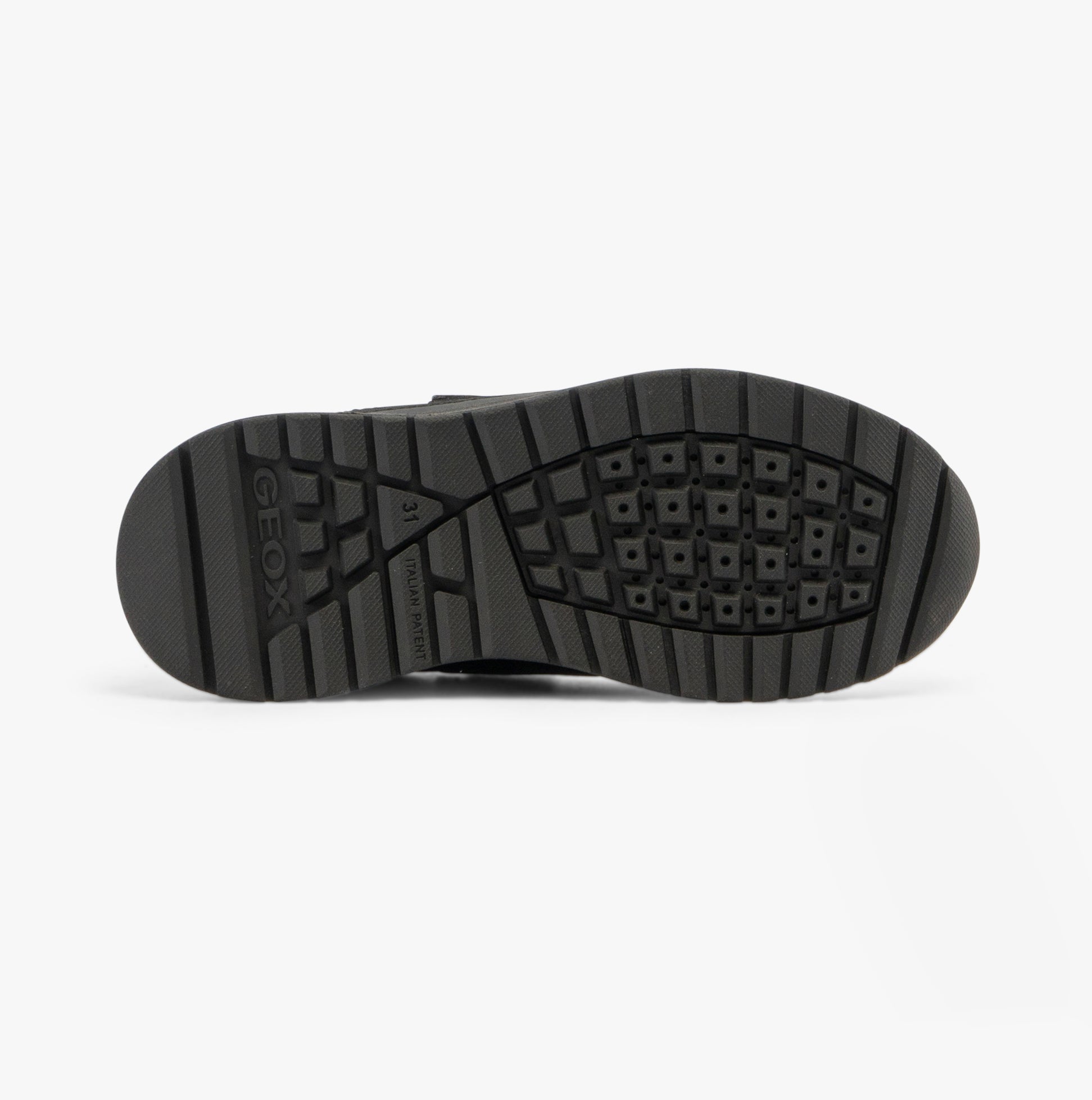 GEOX J BRIEZEE Boys Trainers Black bottom view with textured rubber sole design for traction and comfort.