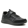 GEOX J BRIEZEE Boys Trainers Black side view, synthetic leather upper, breathable design, lace-up closure.