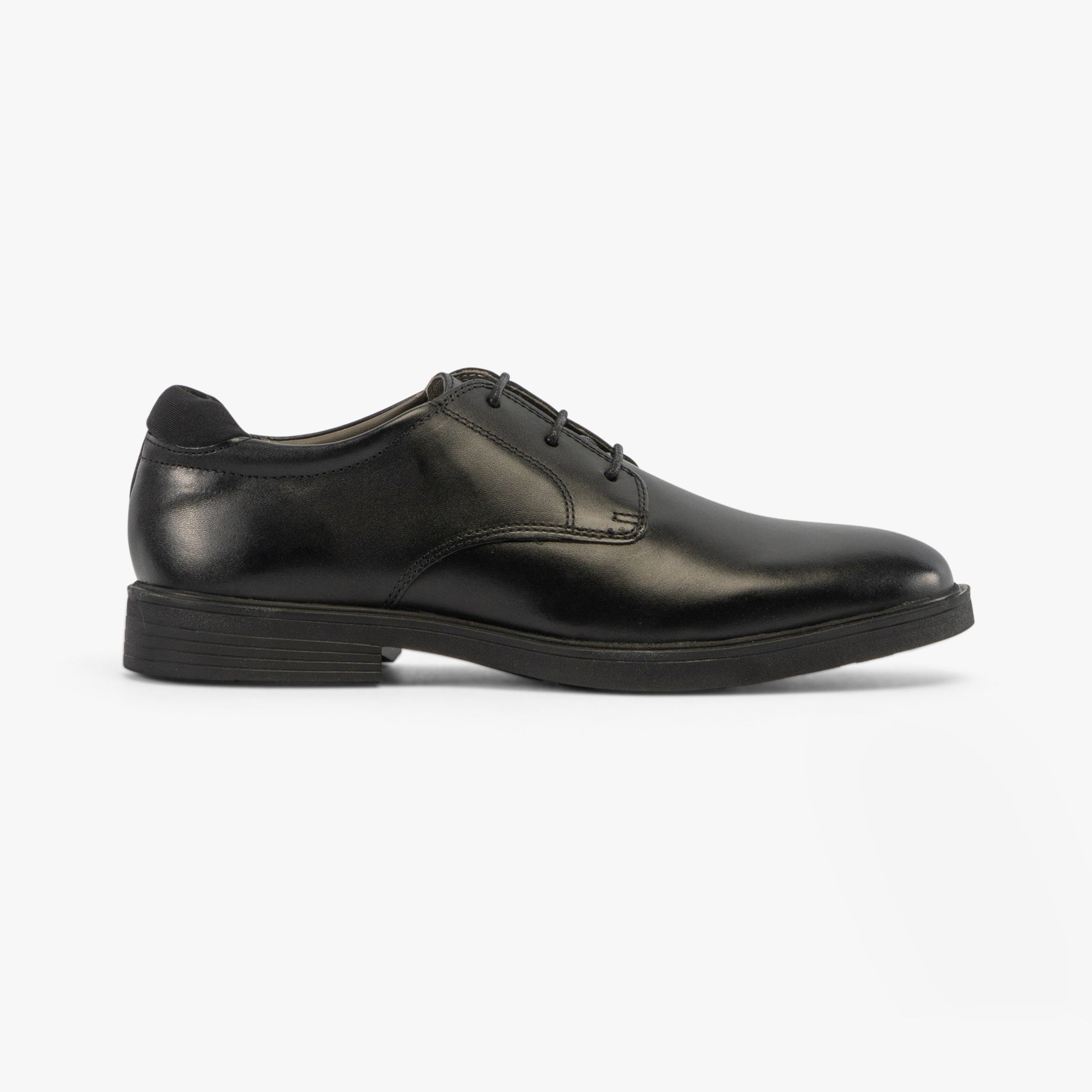 GEOX J ZHEENO Boys Shoes Black side view showing leather upper and lace-up closure.