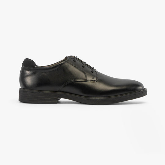 GEOX J ZHEENO Boys Shoes Black side view showing leather upper and lace-up closure.