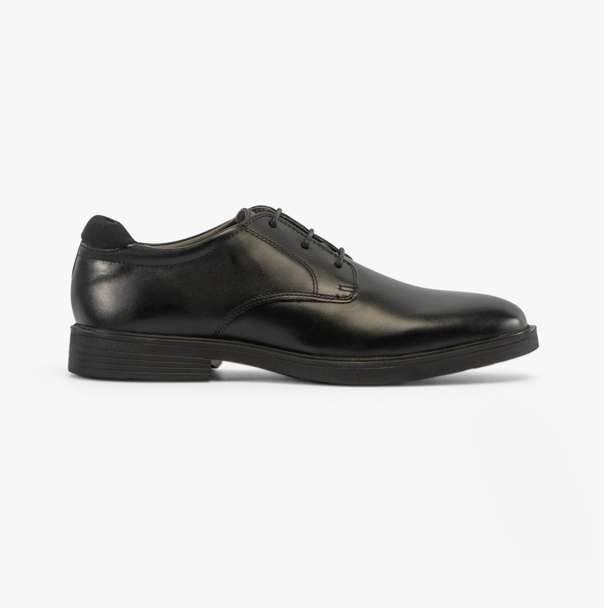 GEOX J ZHEENO Boys Shoes Black side view showing leather upper and lace-up closure.