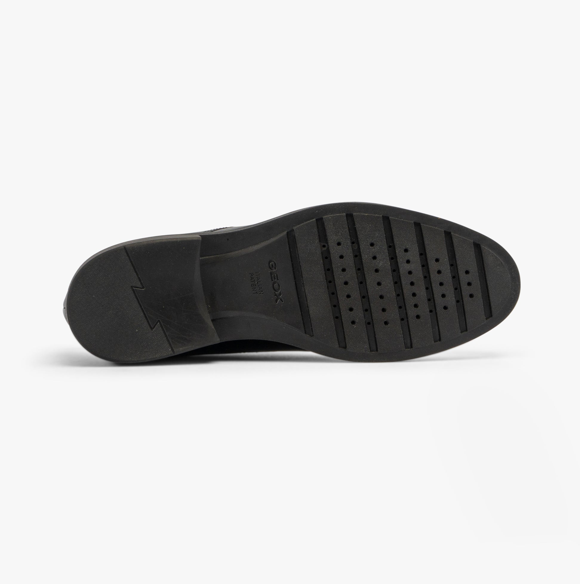 GEOX J ZHEENO Boys Shoes Black bottom view showcasing the synthetic sole and tread design for optimal grip.