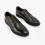 GEOX J ZHEENO Boys Shoes Black front view showing lace-up closure, leather upper and chisel toe shape.