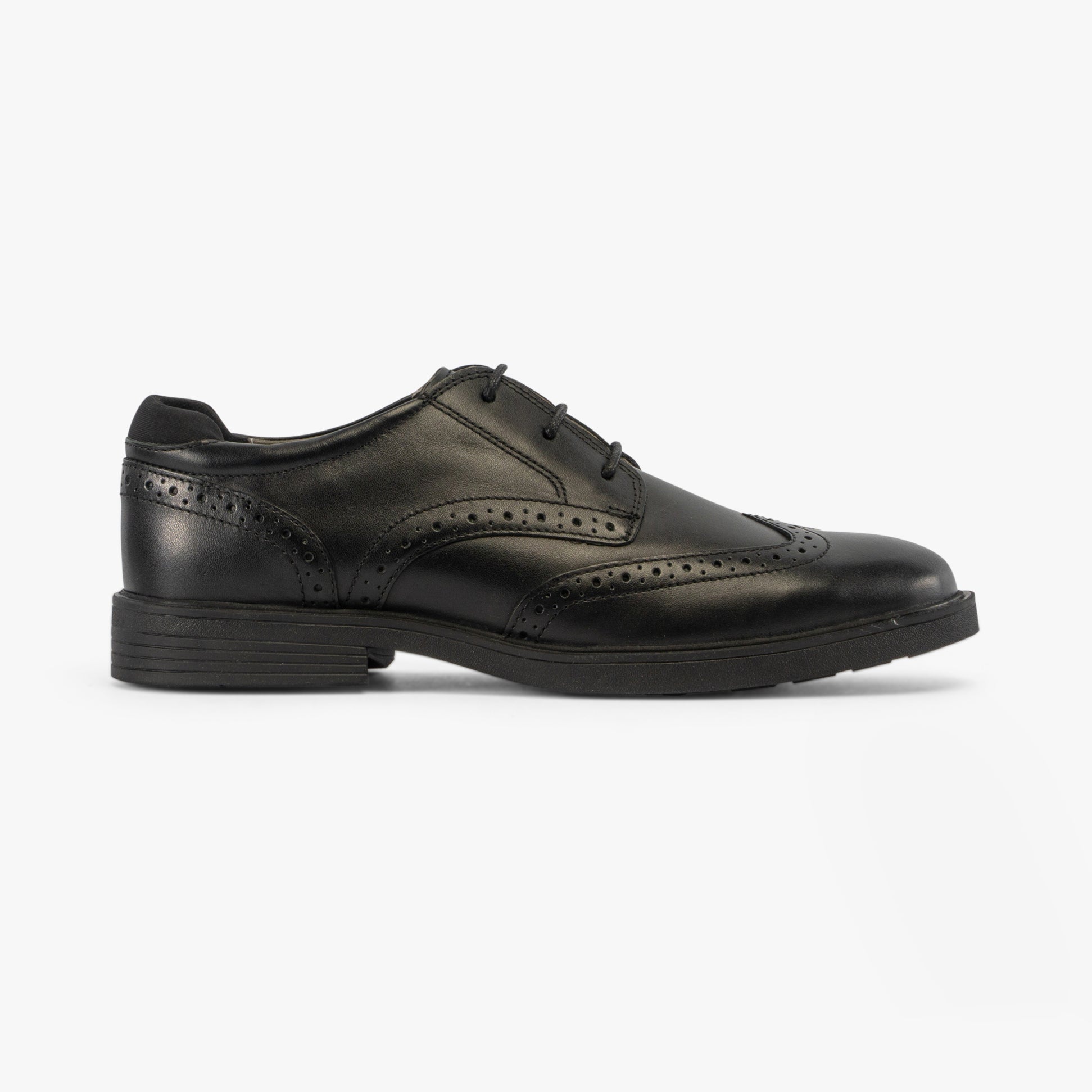 GEOX J ZHEENO Boys Shoes Black side view showing leather upper and lace-up closure.