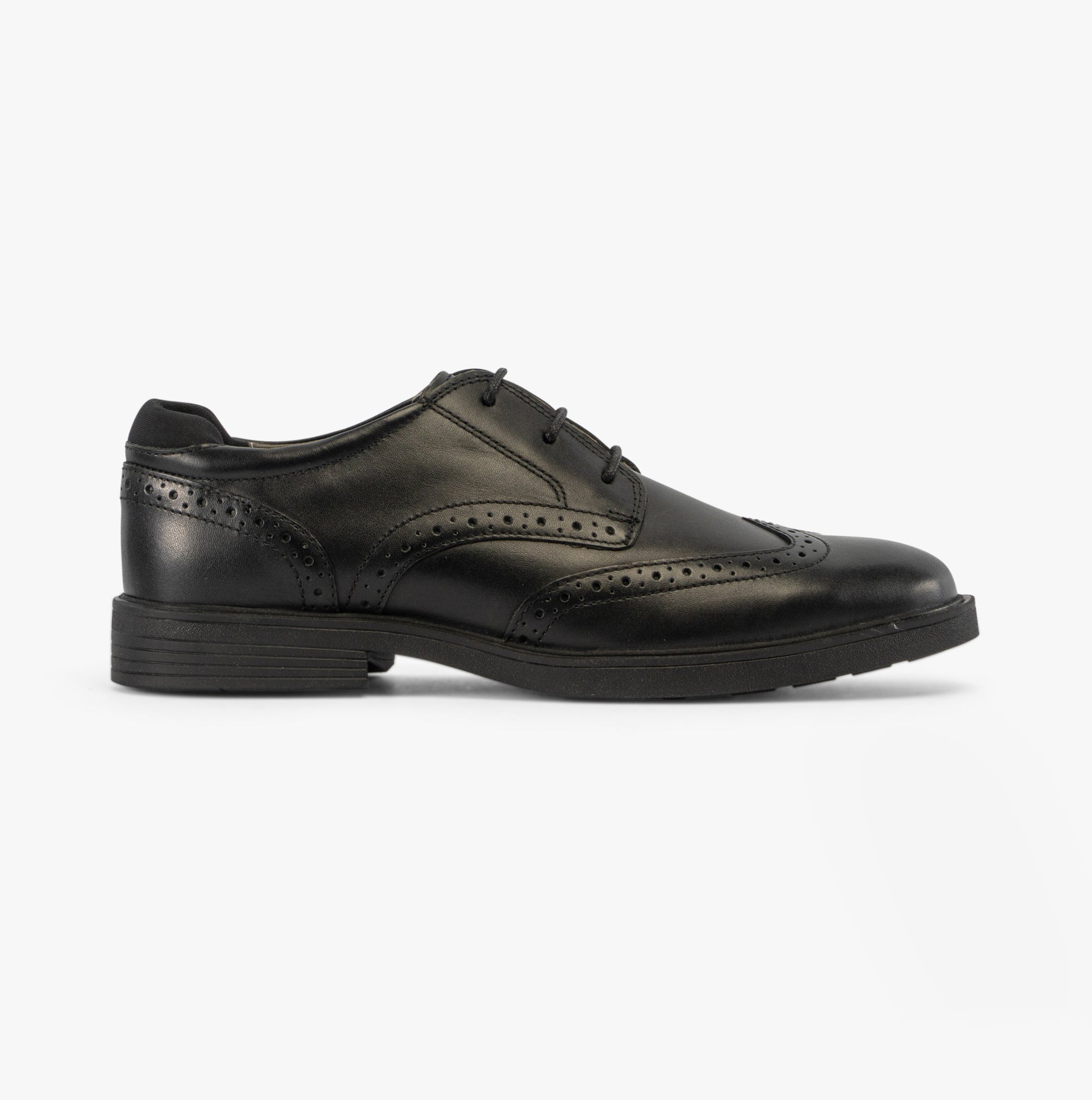 GEOX J ZHEENO Boys Shoes Black side view showing leather upper and lace-up closure.