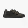 GEOX J THELEVEN Boys Trainers Black side view, black leather school shoes with touch fasten straps.