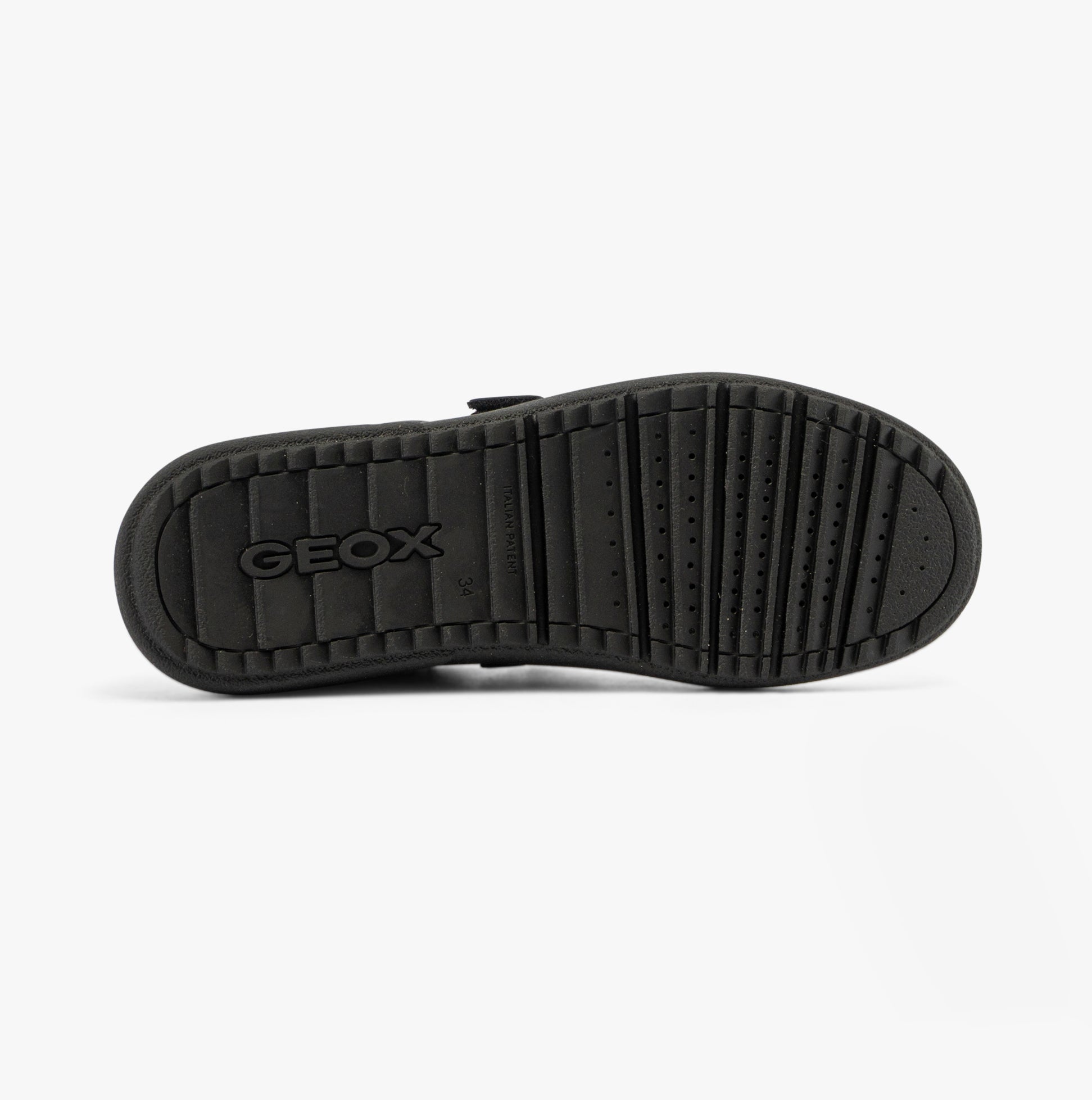 GEOX J THELEVEN Boys Trainers Black bottom view showcasing rubber sole for traction and durability.