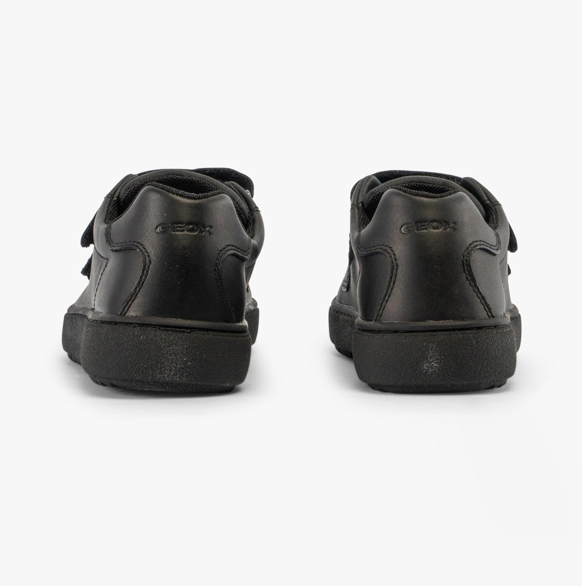GEOX J THELEVEN Boys Trainers Black rear view with low top design and touch fastening.