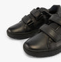 GEOX J THELEVEN Boys Trainers Black side view highlighting the touch fasten design and sleek leather upper.