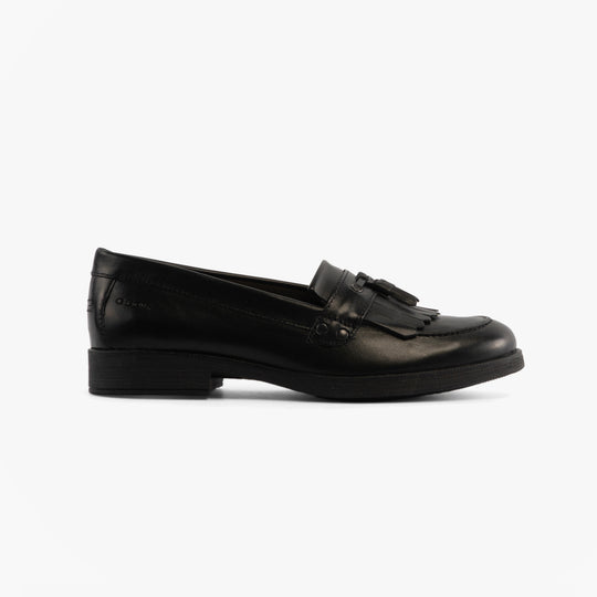 GEOX JR AGATA Girls Moccasin Tassel School Shoes Black