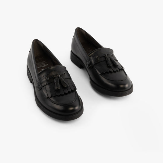 GEOX JR AGATA Girls Moccasin Tassel School Shoes Black