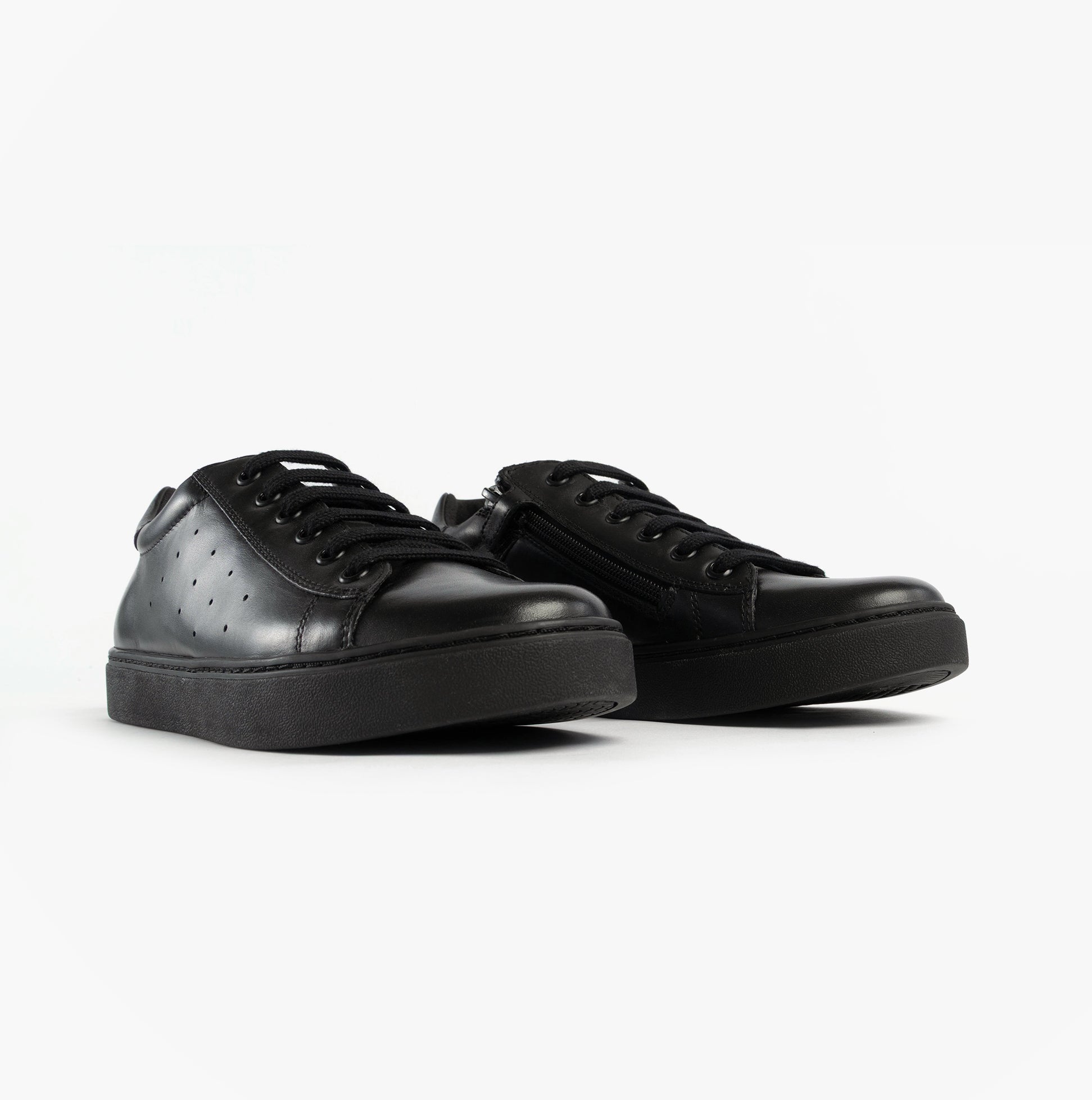 GEOX J NASHIK Lace Up Kids Shoes Black side view showcasing leather upper and lace-up closure