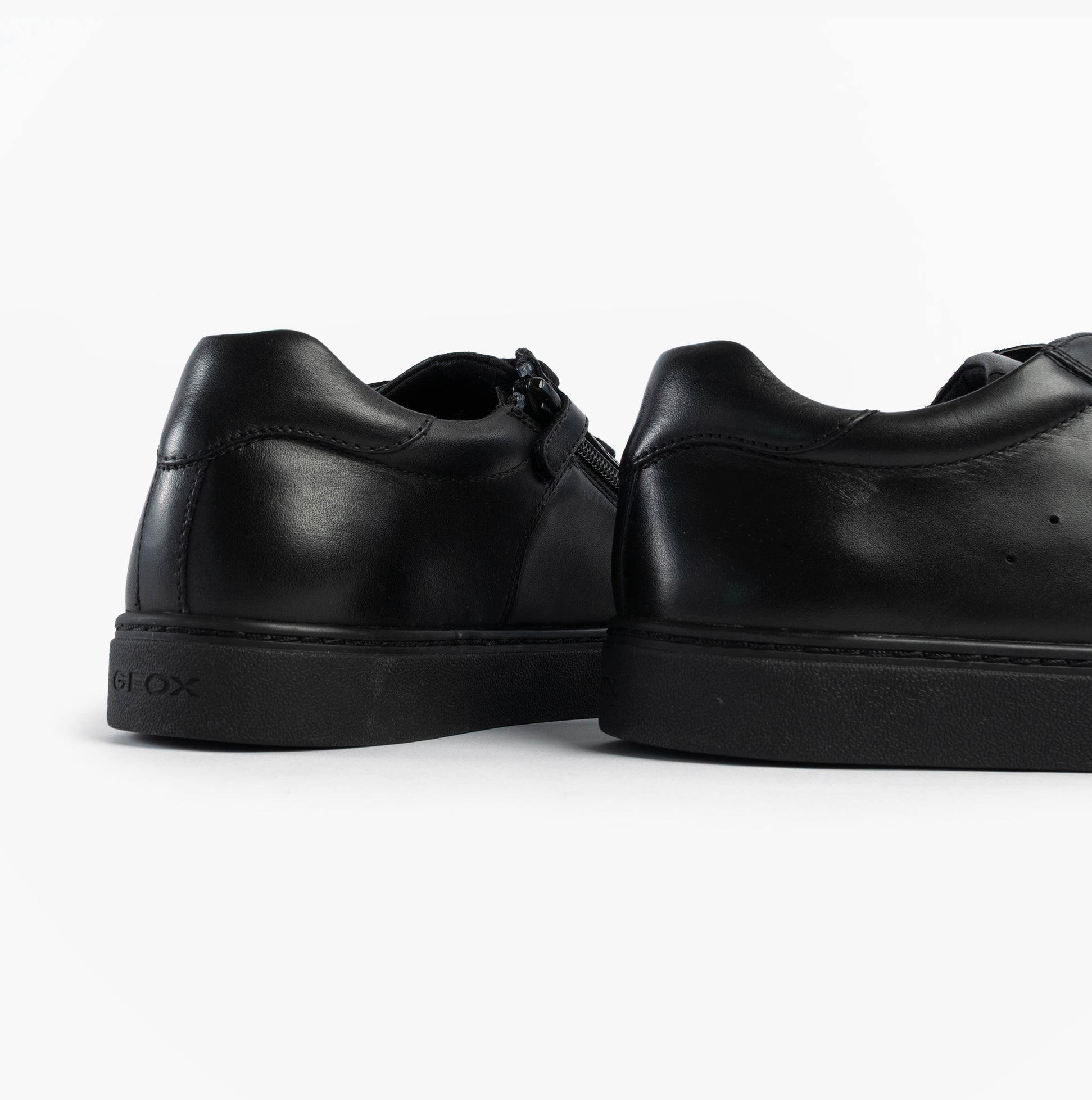 GEOX J NASHIK Lace Up Kids Shoes Black back view showcasing leather upper and rubber sole.