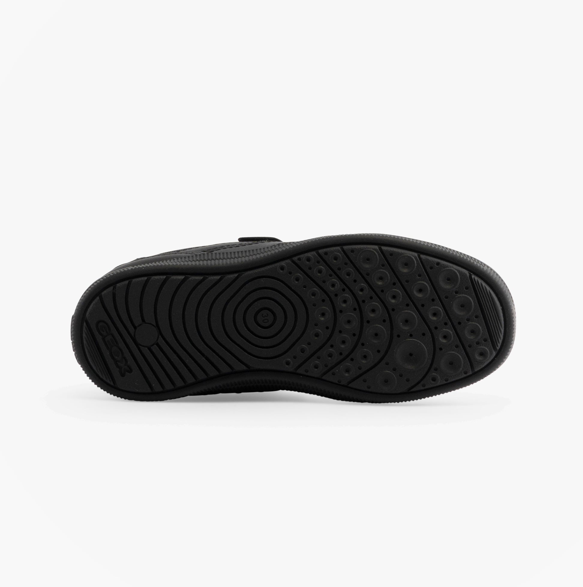 GEOX J ARZACH Boys School Shoes Black bottom view showcasing rubber sole with tread design.