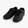 GEOX J ARZACH Boys School Shoes Black side view showcasing leather and textile upper, touch fastening, and rubber sole.