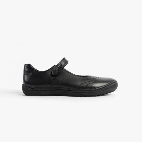 GEOX J HADRIEL GIRL Girls Black side view of black school shoe with touch fastening.