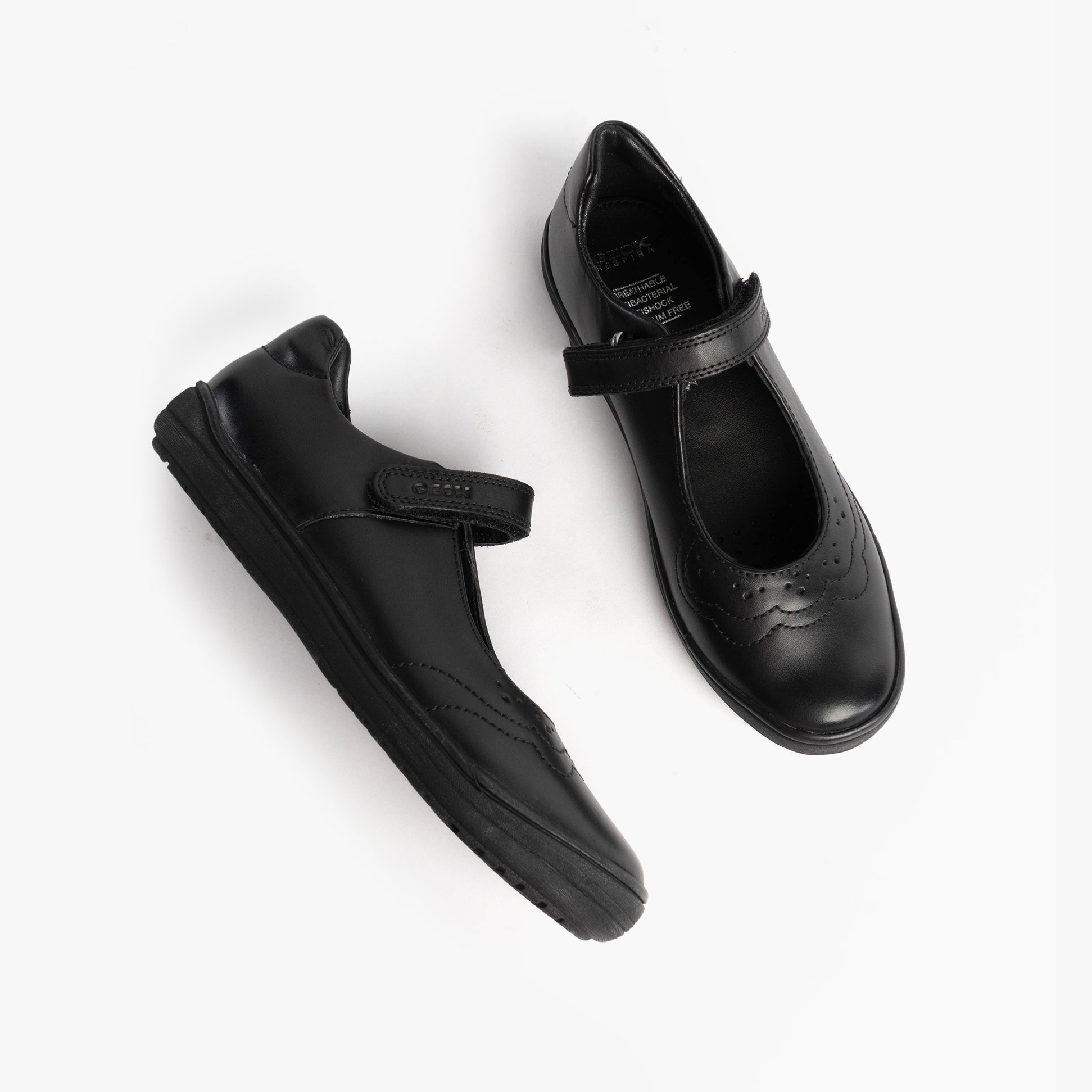 GEOX J HADRIEL GIRL Girls Black shoes top view with touch fastening, synthetic leather upper and breathable design.