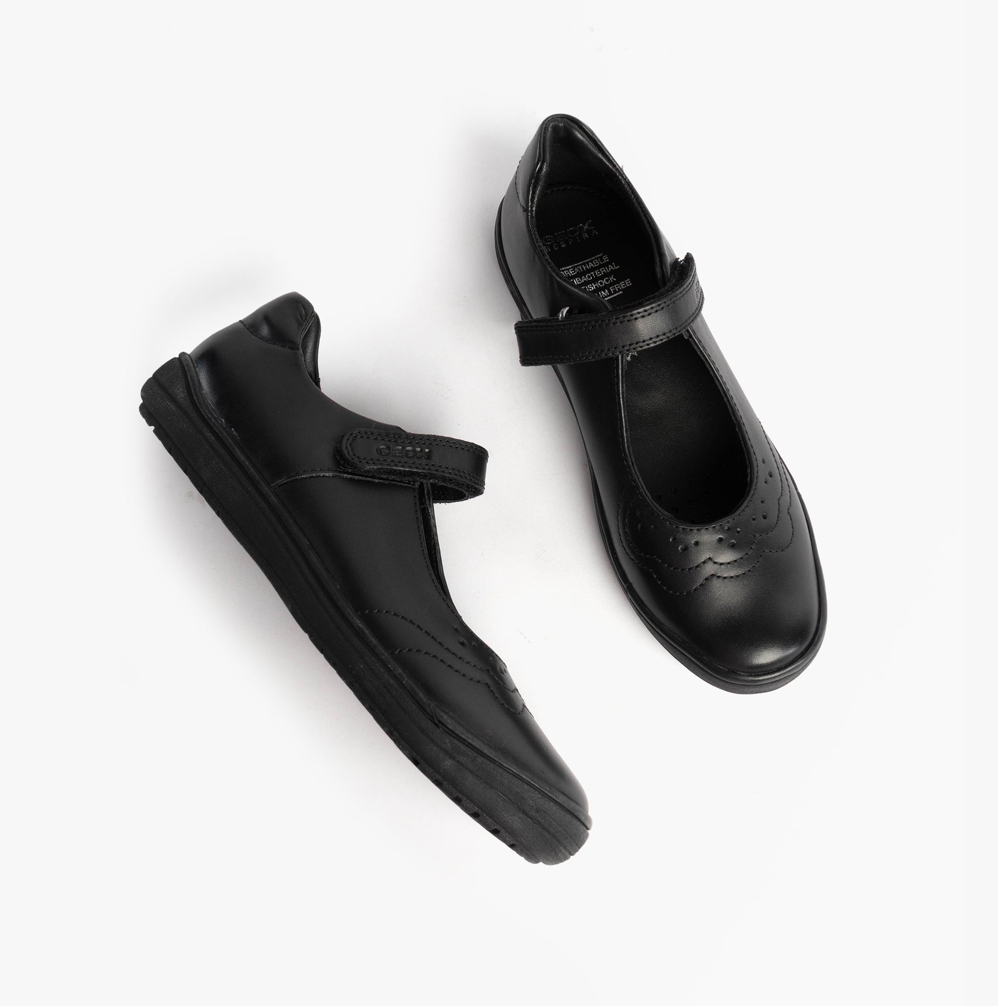 GEOX J HADRIEL GIRL Girls Black shoes top view with touch fastening, synthetic leather upper and breathable design.