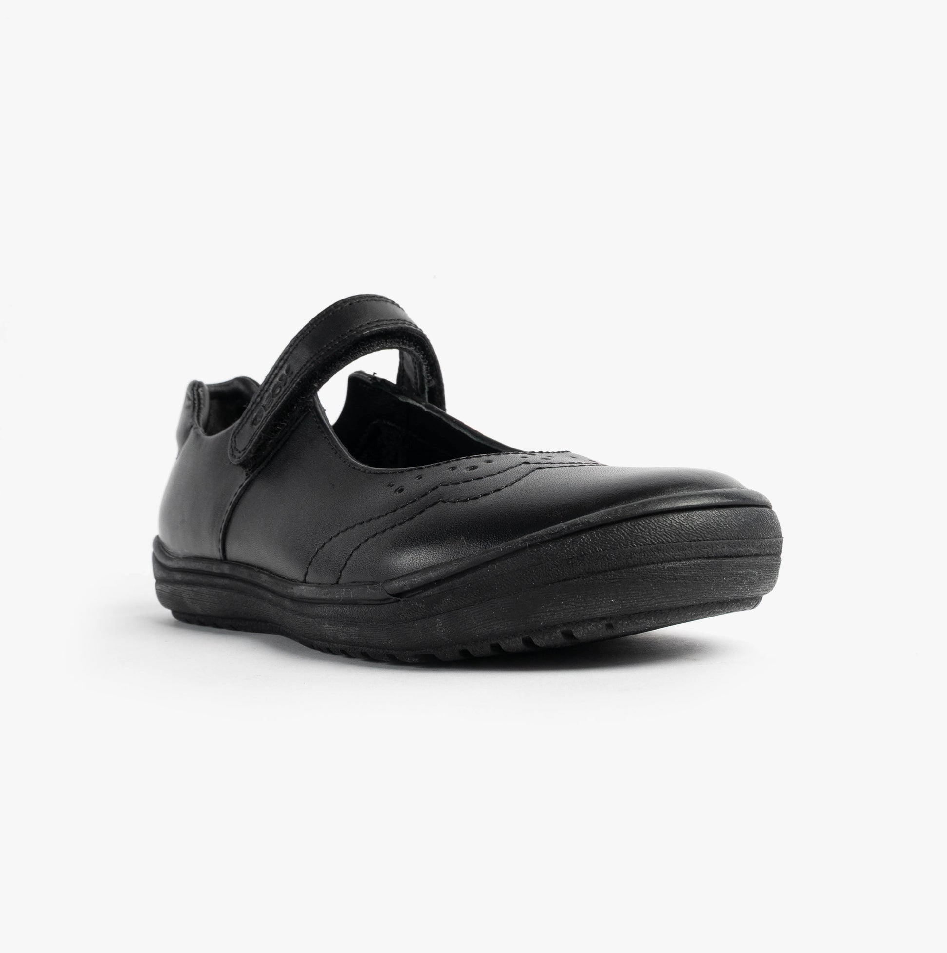 GEOX J HADRIEL GIRL Girls Black side view of synthetic leather school shoe with touch fastening