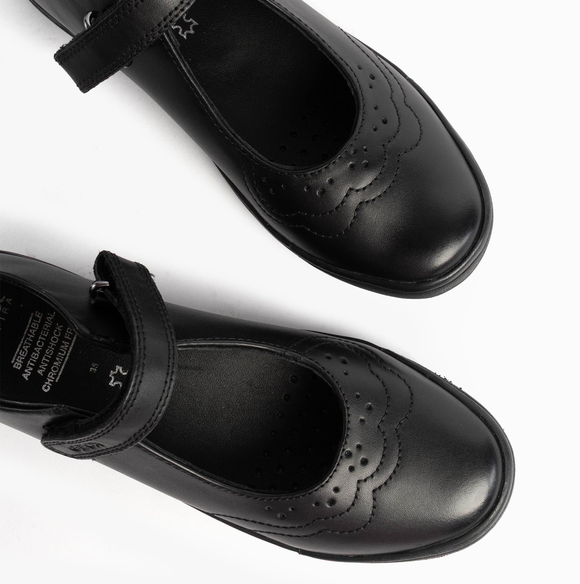 GEOX J HADRIEL GIRL Girls Black top view school shoes with touch fasten strap.