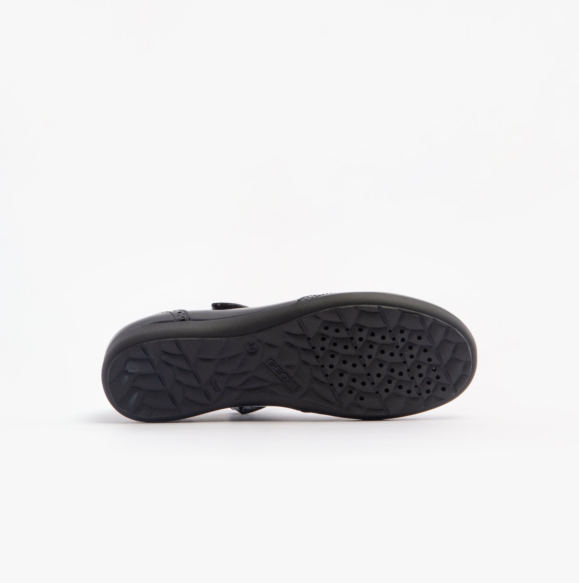 GEOX J IBERIDE Girls Shoes Black bottom view with rubber sole detailing and tread patterns.
