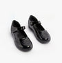 GEOX J IBERIDE Girls Shoes Black, front view, glossy black leather, touch fasten closure, round toe design.