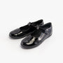 GEOX J IBERIDE Girls Shoes Black side view showcasing glossy leather and touch fasten strap.