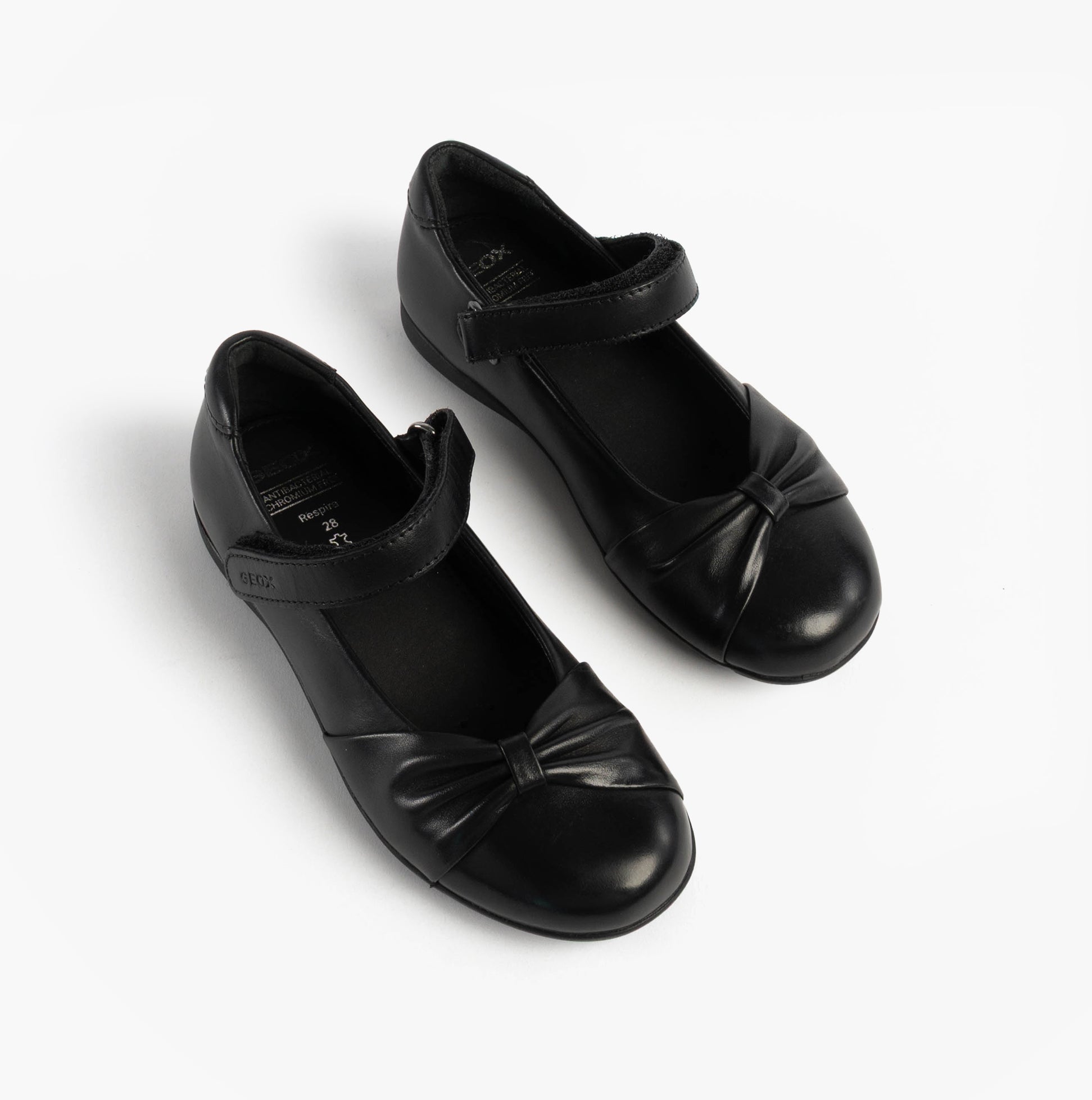 GEOX J IBERIDE Girls Mary Jane Shoes Black, top view showing round toe and touch fasten strap.