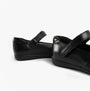 GEOX J IBERIDE Girls Mary Jane Shoes Black side view showcasing leather upper and touch fasten strap.