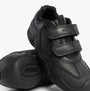 GEOX JR WADER Unisex Kids Black shoe, side view showing black leather and synthetic upper with touch fastening.