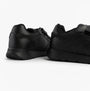 GEOX J RANN-E BOY Unisex Kids Touch Fasten Trainers Black rear angle view, showcasing synthetic upper and low top design.