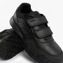 GEOX J RANN-E BOY Unisex Kids Touch Fasten Trainers Black side view showcasing the synthetic upper and riptape fastening.