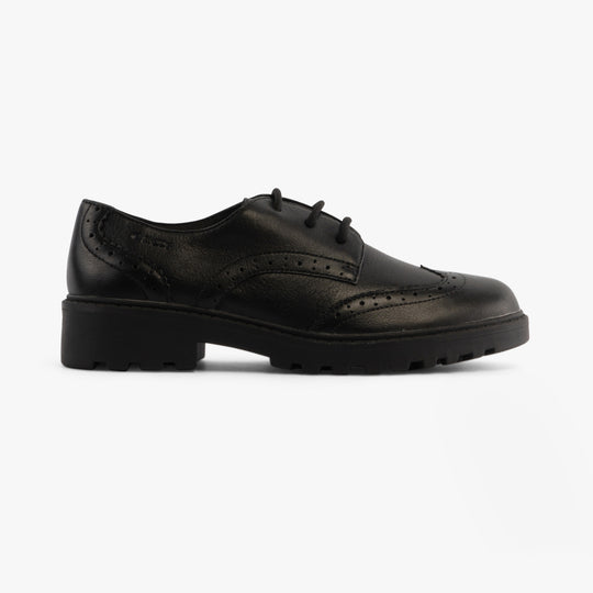 GEOX JR CASEY Girls Leather Brogue School Shoes Black