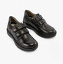 GEOX J RIDDOCK Boys Shoes Black, front view, leather and textile upper, touch fastening, comfortable school shoes.