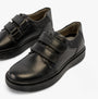 GEOX J RIDDOCK Boys Shoes Black side view showing leather upper and touch fasten closure.
