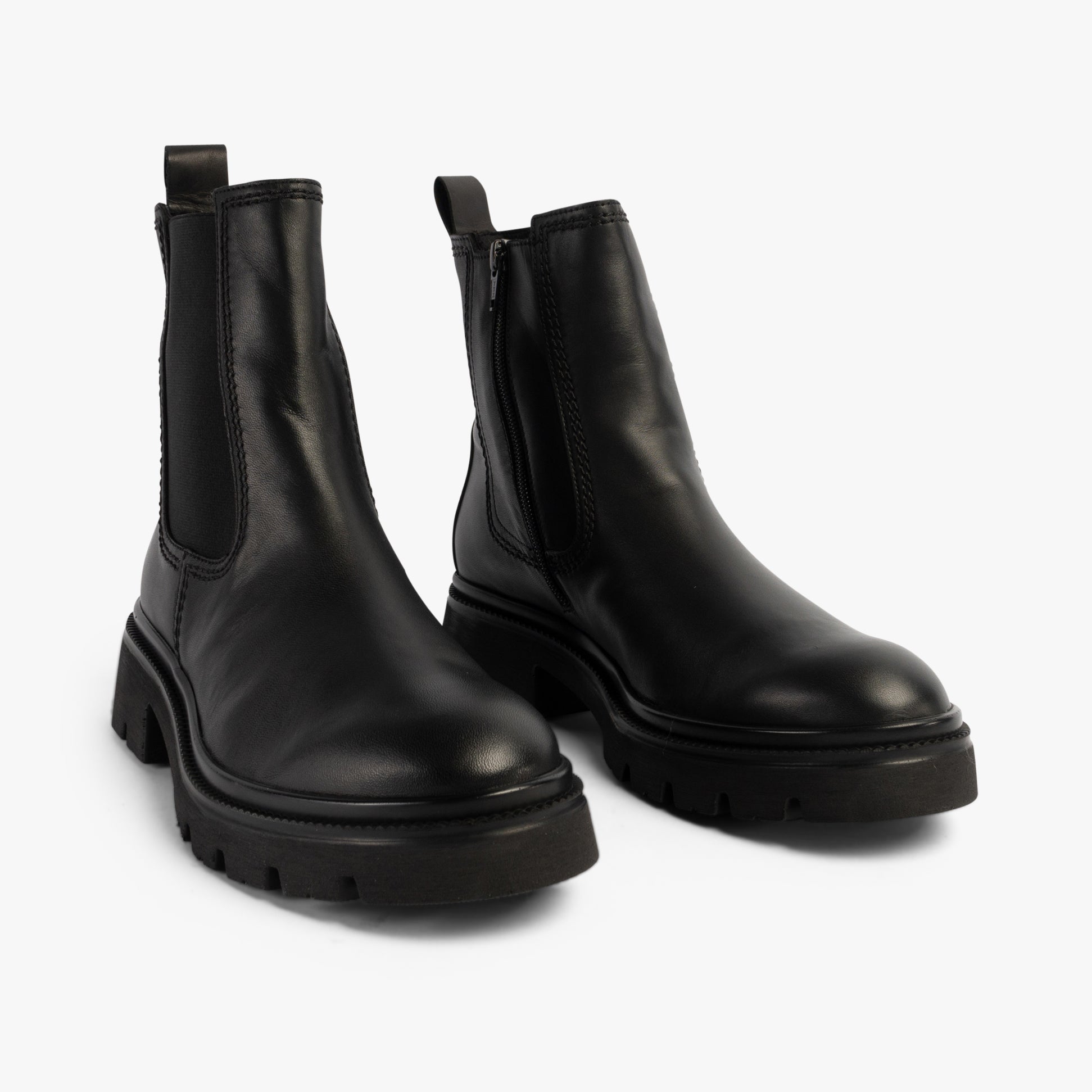 Gabor MARRISA Womens Boots Black side view showcasing leather upper and elasticated side panels.
