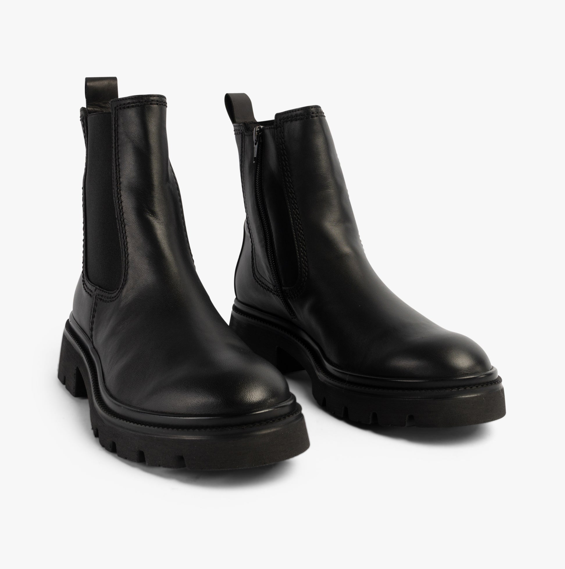 Gabor MARRISA Womens Boots Black side view showcasing leather upper and elasticated side panels.