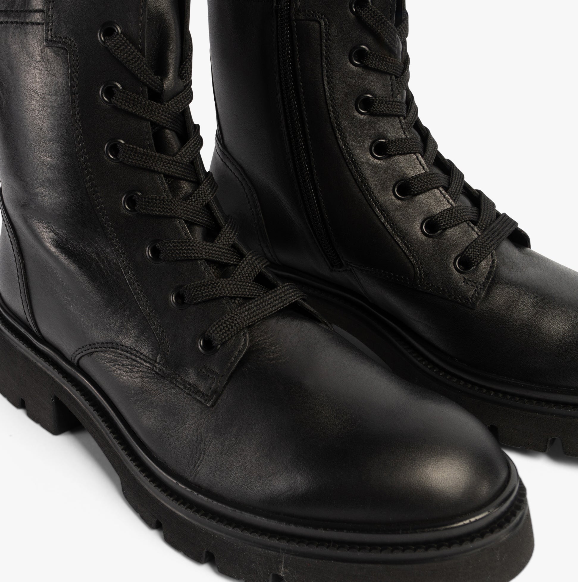 Gabor MERYL Womens Boots Black detail view showing lace-up design and leather upper with block heel.