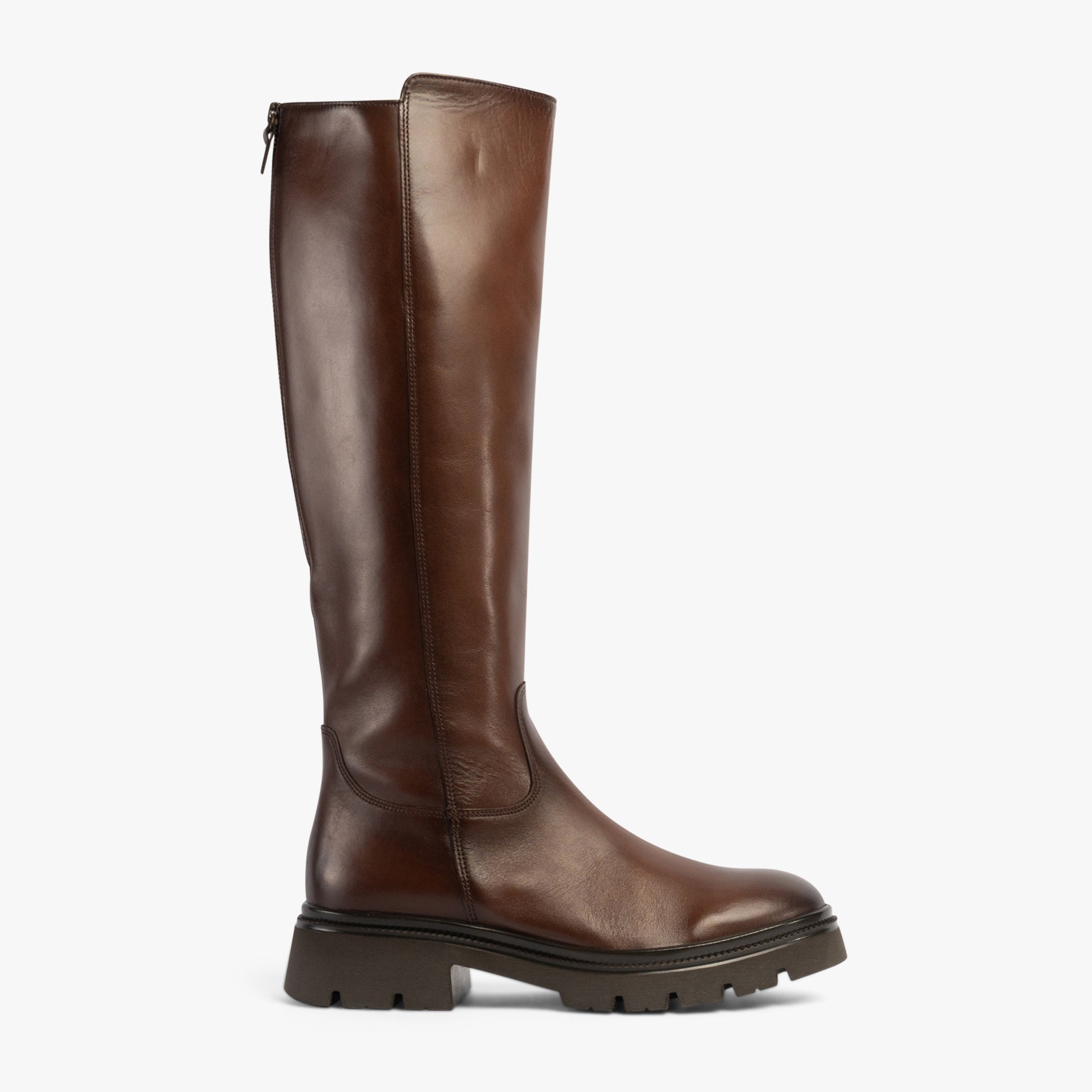 Gabor MATCH Womens Boots Brown side view tall leather knee high boots with block heel.